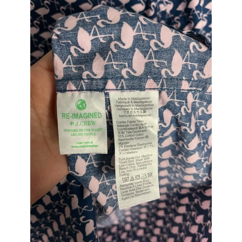 J.Crew Shirt Size L Flex Washed Blue Flamingo Slim Fit Button Down Pocket Preppy